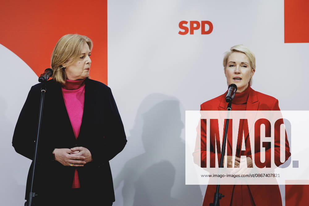 (L-R) Baerbel Bas (SPD), Bundesministerin fuer Arbeit und Soziales, und Manuela Schwesig, Ministerpraesidentin und Spitzenkandidatin der SPD fuer die Landtagswahl in Mecklenburg-Vorpommern, aufgenommen im Rahmen einer Pressekonferenz als Reaktion auf die Landtagswahl in Mecklenburg-Vorpommern sowie die Berliner Abgeordnetenhauswahl in Berlin, 21.09.2026. Waehrend Die Linke die Wahl in Berlin mit 25,7% vor der CDU gewonnen hat, siegte in Mecklenburg-Vorpommern die AfD mit 38,2% vor der SPD. Erstmals nicht ueber die 5%-Huerde geschafft hat es die CDU in Mecklenburg-Vorpommern. Berlin Deutschland