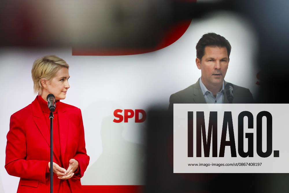 Manuela Schwesig und Steffen Krach bei der Pressekonferenz nach den Landtagswahlen in Berlin und Mecklenburg Vorpommern im Willy Brandt Haus am 21.09.26 SPD-Spitze zur PK nach Landtagswahlen in Berlin