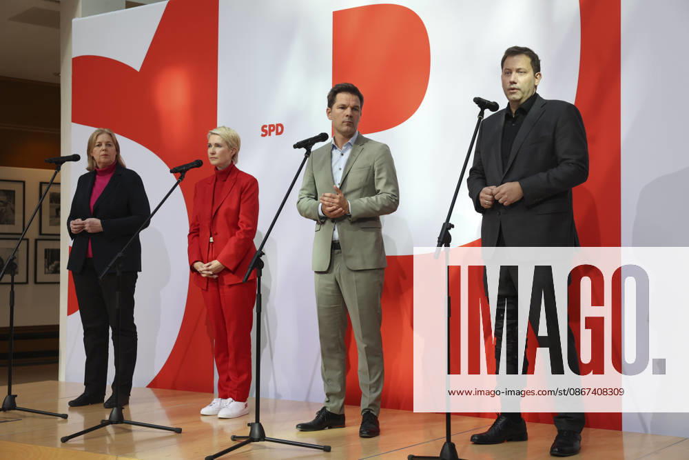 Bärbel Bas, Manuela Schwesig, Steffen Krach und Lars Klingbeil bei der Pressekonferenz nach den Landtagswahlen in Berlin und Mecklenburg Vorpommern im Willy Brandt Haus am 21.09.26 SPD-Spitze zur PK nach Landtagswahlen in Berlin