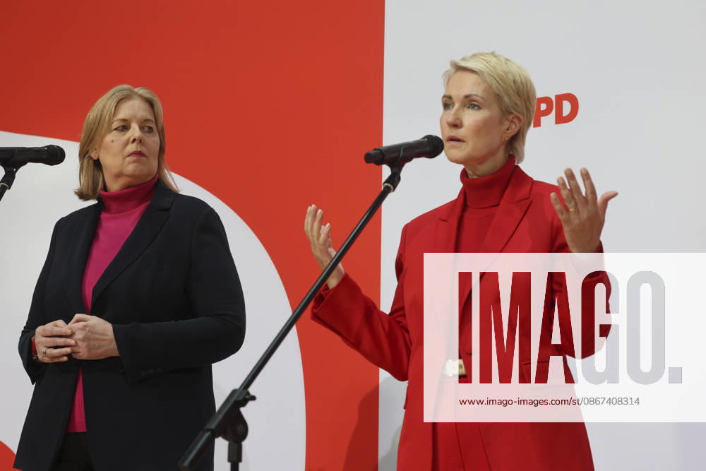 Bärbel Bas und Manuela Schwesig bei der Pressekonferenz nach den Landtagswahlen in Berlin und Mecklenburg Vorpommern im Willy Brandt Haus am 21.09.26 SPD-Spitze zur PK nach Landtagswahlen in Berlin
