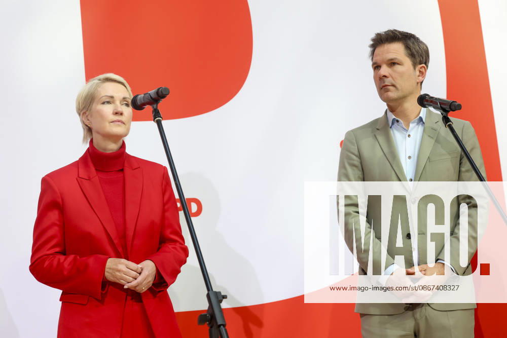 Manuela Schwesig und Steffen Krach bei der Pressekonferenz nach den Landtagswahlen in Berlin und Mecklenburg Vorpommern im Willy Brandt Haus am 21.09.26 SPD-Spitze zur PK nach Landtagswahlen in Berlin
