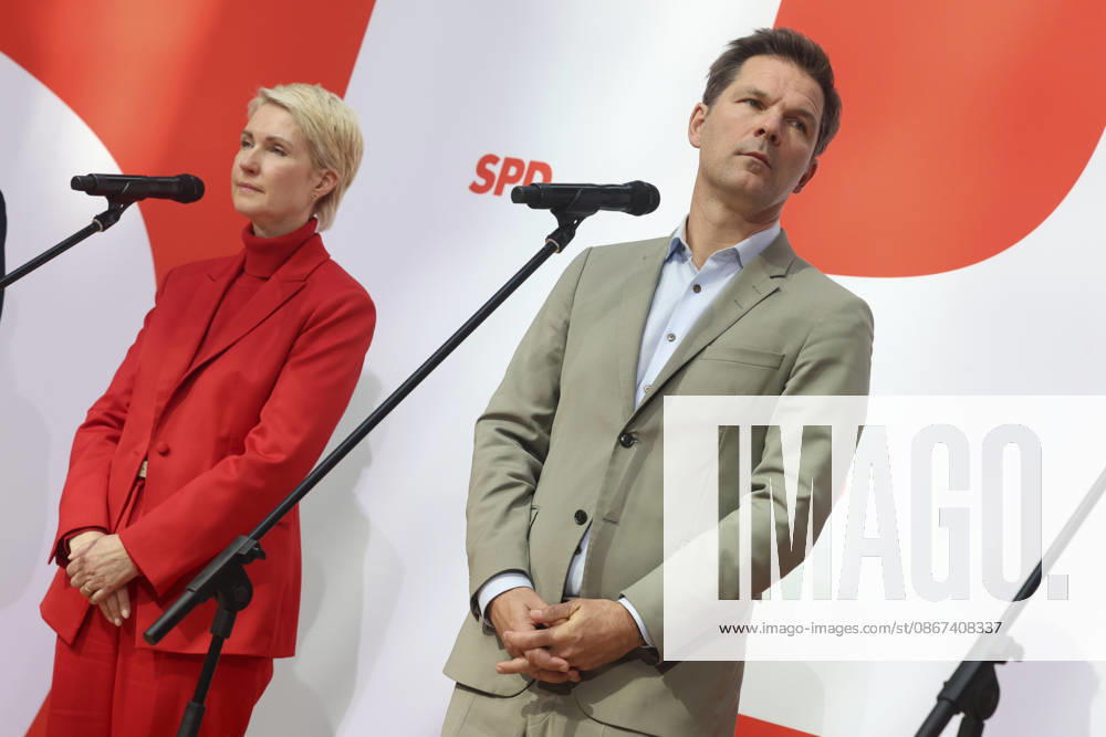 Manuela Schwesig, Steffen Krach bei der Pressekonferenz nach den Landtagswahlen in Berlin und Mecklenburg Vorpommern im Willy Brandt Haus am 21.09.26 SPD-Spitze zur PK nach Landtagswahlen in Berlin