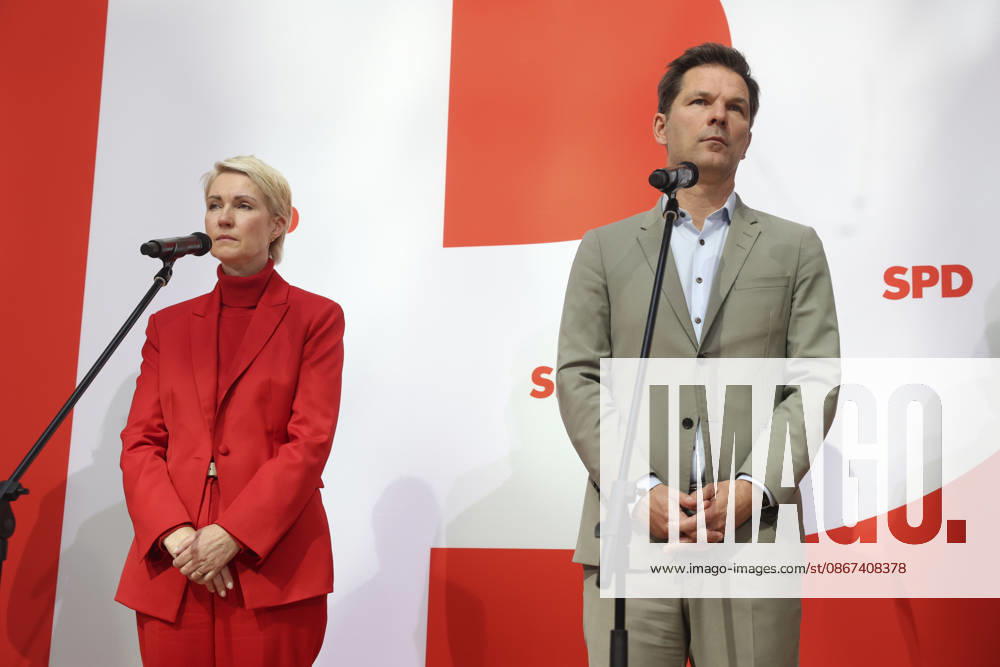 Manuela Schwesig, Steffen Krach bei der Pressekonferenz nach den Landtagswahlen in Berlin und Mecklenburg Vorpommern im Willy Brandt Haus am 21.09.26 SPD-Spitze zur PK nach Landtagswahlen in Berlin