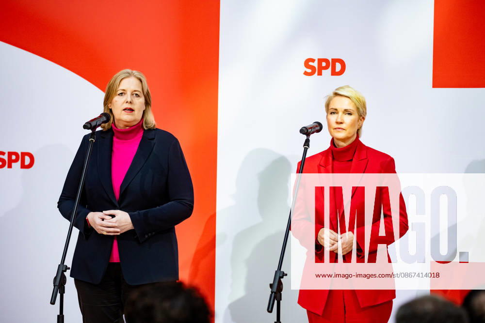 Parteivorsitzende der SPD Bärbel Bas und Spitzenkandidatin der SPD in Mecklenburg-Vorpommern Manuela Schwesig bei einer Pressekonferenz im Willy-Brandt-Haus in Berlin am 21. September 2026. Reaktionen auf den Landtagswahlen in Mecklenburg-Vorpommern und Berlin