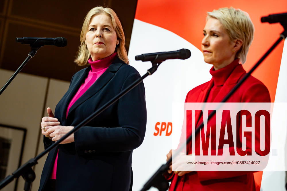 Parteivorsitzende der SPD Bärbel Bas und Spitzenkandidatin der SPD in Mecklenburg-Vorpommern Manuela Schwesig bei einer Pressekonferenz im Willy-Brandt-Haus in Berlin am 21. September 2026. Reaktionen auf den Landtagswahlen in Mecklenburg-Vorpommern und Berlin