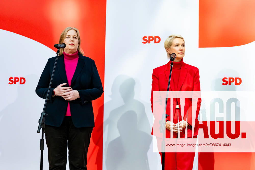 Parteivorsitzende der SPD Bärbel Bas und Spitzenkandidatin der SPD in Mecklenburg-Vorpommern Manuela Schwesig bei einer Pressekonferenz im Willy-Brandt-Haus in Berlin am 21. September 2026. Reaktionen auf den Landtagswahlen in Mecklenburg-Vorpommern und Berlin