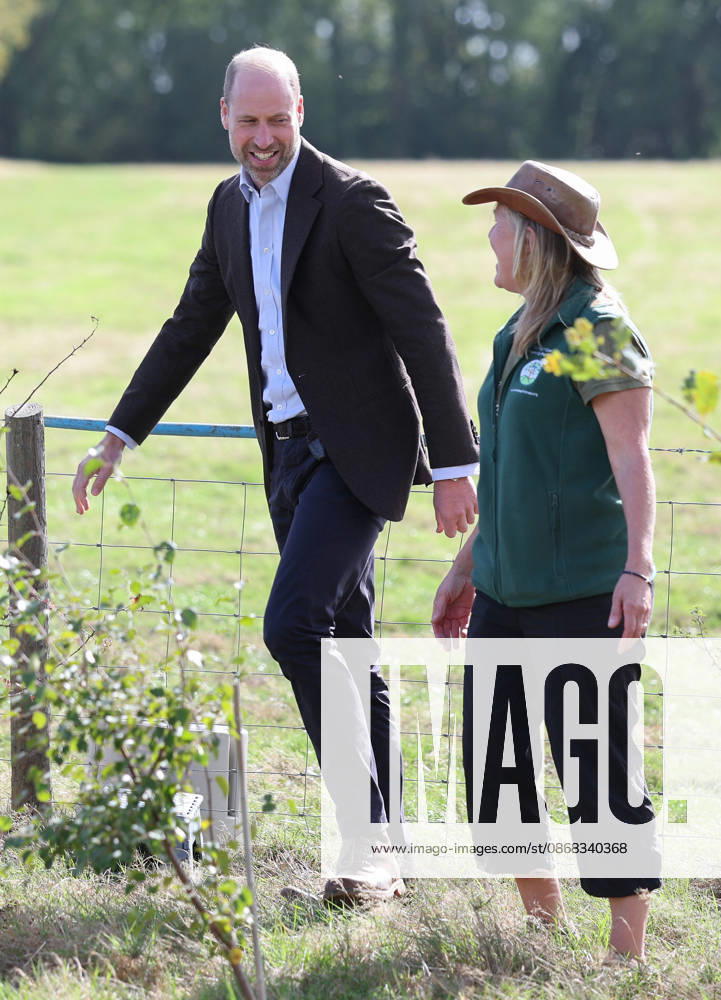 The Prince Of Wales Visits Monmouthshire And Herefordshire ABERGAVENNY, WALES - OCTOBER 01: Prince William, Prince Of Wales laughs with Kate Beavan from Great Tre-rhew Farm, a local farming family, who have partnered with the charity Stump Up For Trees, to use their land for upstream flooding interventions and the charity s goal of planting one million native trees across South Wales, at White Castle Farm on October 01, 2026 in Abergavenny, Wales. The Prince of Wales visited the region to meet with those tackling the threat of flooding caused by extreme weather conditions., Credit:Chris Jackson PA ROTA - B68 Avalon United Kingdom, Wales, Abergavenny