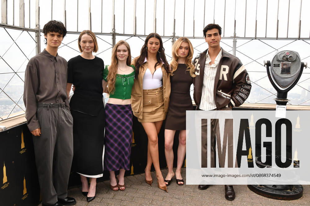 NEW YORK, NY- OCTOBER 1: Arthur Conti, Samantha Sloyan, Summer H. Howell, Amber Midthunder, Alison Thornton and Joel Oulette pictured during a visit to he Empire State Building Ahead of the Release of Mike Flannigan s Carrie on October 1, 2026 in New York City.