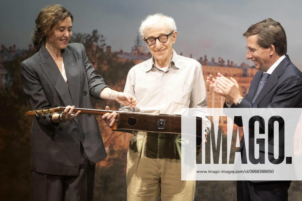 Isabel Diaz Ayuso, Woody Allen und JoseLuis Martinez-Almeida Navasques beim offiziellen Empfang zum Drehstart des Woody Allen Fall Project 2026 in den Teatros del Canal. Madrid