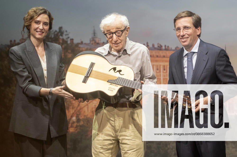 Isabel Diaz Ayuso, Woody Allen und JoseLuis Martinez-Almeida Navasques beim offiziellen Empfang zum Drehstart des Woody Allen Fall Project 2026 in den Teatros del Canal. Madrid