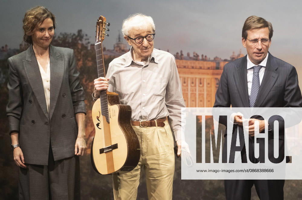 Isabel Diaz Ayuso, Woody Allen und JoseLuis Martinez-Almeida Navasques beim offiziellen Empfang zum Drehstart des Woody Allen Fall Project 2026 in den Teatros del Canal. Madrid