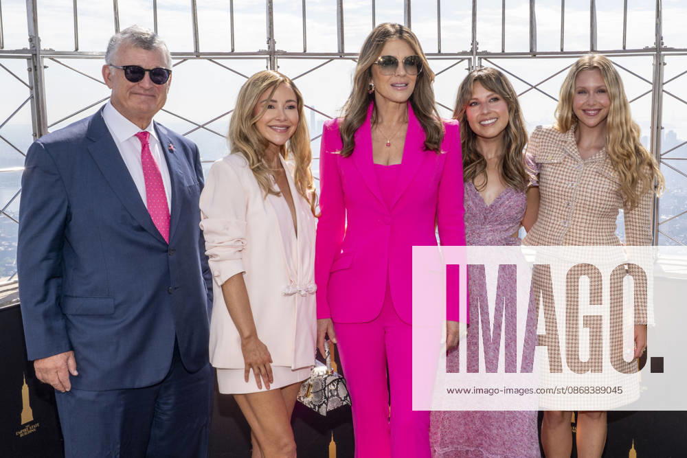 WILLIAM P. LAUDER, BRIDGET BAHL, ELIZABETH HURLEY, KATIE THURSTON and MIRANDA MCKEON visit the Empire State Building in New York to honor Breast Cancer Awareness Month and the Breast Cancer Campaign with The Estee Lauder Company. 1 October 2026 New York USA - ZUMAa265 20261001_zep_a265_048