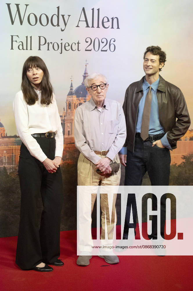 Alexi Wasser, Woody Allen und Peter Vives beim offiziellen Empfang zum Drehstart des Woody Allen Fall Project 2026 in den Teatros del Canal. Madrid