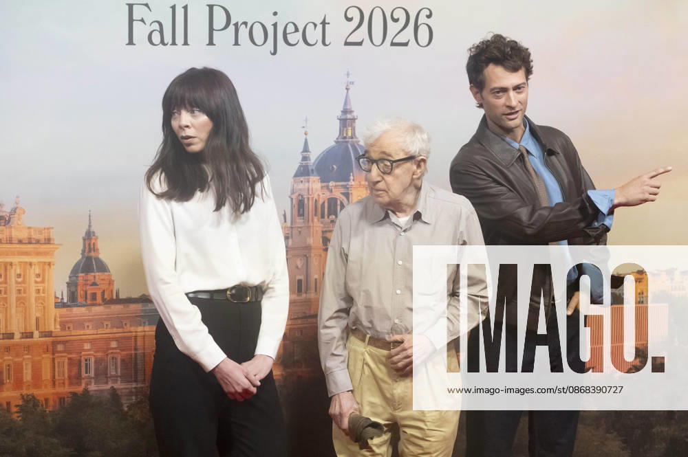 Alexi Wasser, Woody Allen und Peter Vives beim offiziellen Empfang zum Drehstart des Woody Allen Fall Project 2026 in den Teatros del Canal. Madrid