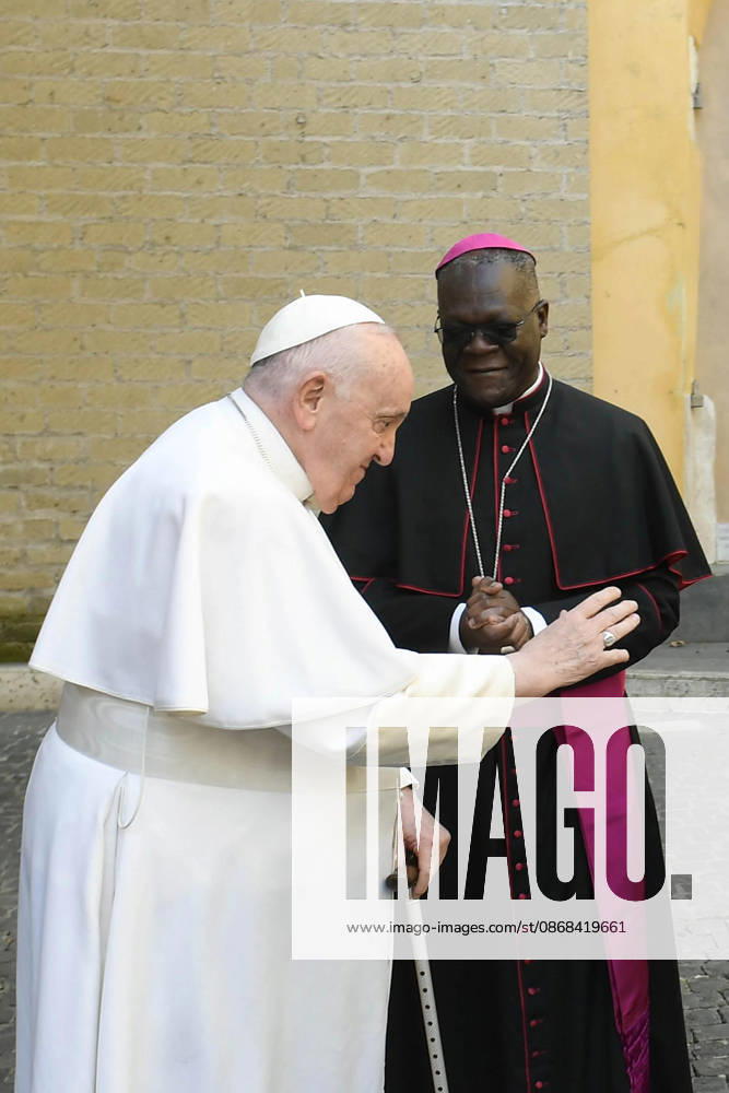 ITALY - PRIVATE AUDIENCE - VATICAN-2023 03 23 Italy, Rome, Vatican, 2023 03 23 Pope Francis, accompanied by Bishop Alick Banda, blessed the bell Voice of the Unborn before the weekly general audience at the Vatican . - NO BOOKS