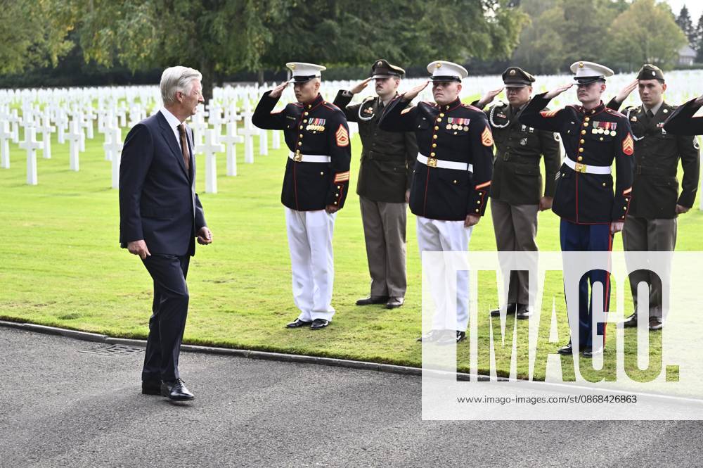 King Philippe - Filip of Belgium pictured during a royal visit to the World War II Commemoration at the American Military Cemetery in Henri-Chapelle, Plombieres, on Friday 2 October 2026. The ceremony pays tribute to the American veterans in attendance and to their fallen comrades-in-arms. It features testimonials, musical performances, and prayers, as well as a wreath-laying ceremony, a salute, and a flyover by U.S. aircraft. ERICxLALMAND 188541393