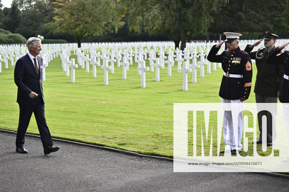 King Philippe - Filip of Belgium pictured during a royal visit to the World War II Commemoration at the American Military Cemetery in Henri-Chapelle, Plombieres, on Friday 2 October 2026. The ceremony pays tribute to the American veterans in attendance and to their fallen comrades-in-arms. It features testimonials, musical performances, and prayers, as well as a wreath-laying ceremony, a salute, and a flyover by U.S. aircraft. ERICxLALMAND 188541573