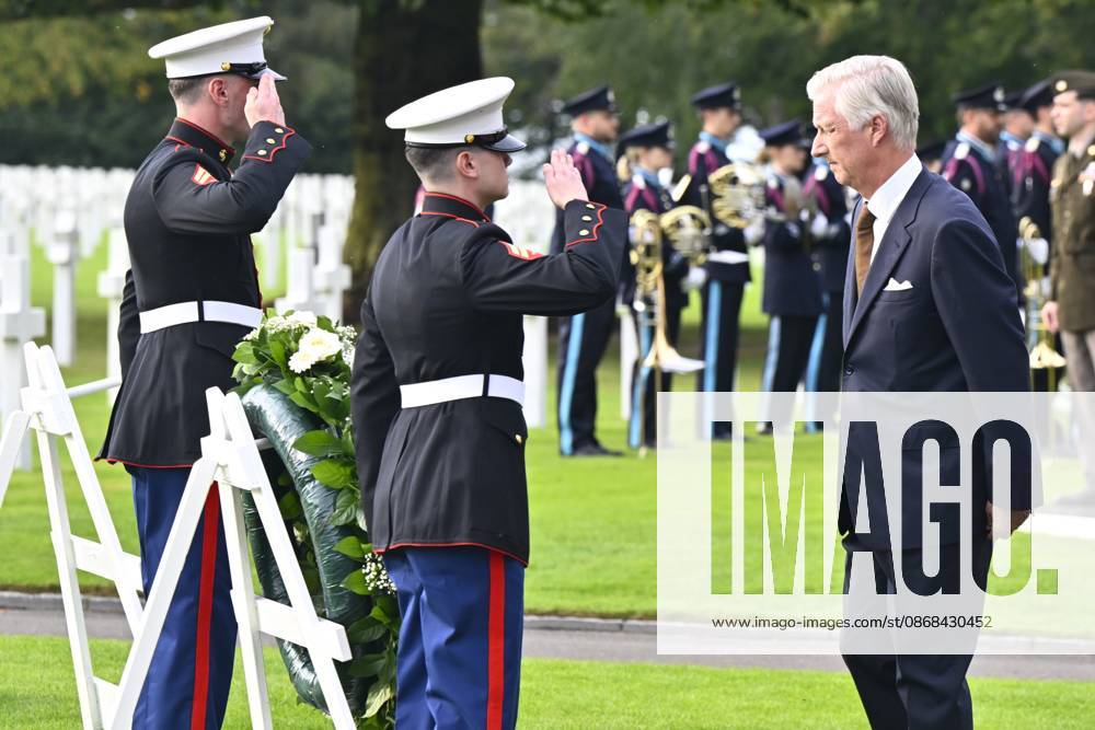 King Philippe - Filip of Belgium pictured during a royal visit to the World War II Commemoration at the American Military Cemetery in Henri-Chapelle, Plombieres, on Friday 2 October 2026. The ceremony pays tribute to the American veterans in attendance and to their fallen comrades-in-arms. It features testimonials, musical performances, and prayers, as well as a wreath-laying ceremony, a salute, and a flyover by U.S. aircraft. ERICxLALMAND 188544514