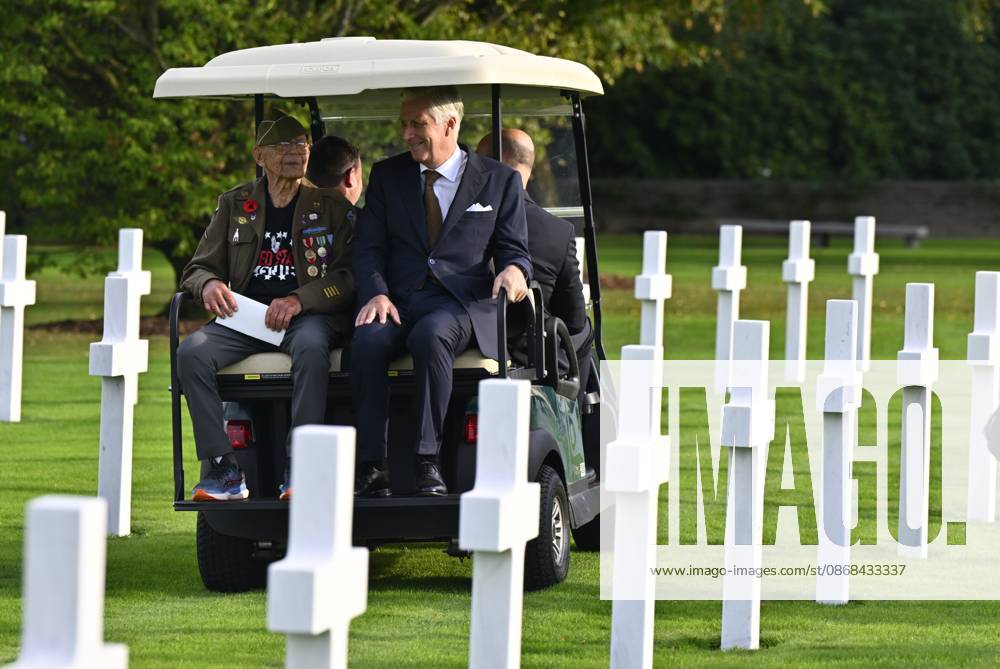 King Philippe - Filip of Belgium pictured with war veterans during a royal visit to the World War II Commemoration at the American Military Cemetery in Henri-Chapelle, Plombieres, on Friday 2 October 2026. The ceremony pays tribute to the American veterans in attendance and to their fallen comrades-in-arms. It features testimonials, musical performances, and prayers, as well as a wreath-laying ceremony, a salute, and a flyover by U.S. aircraft. ERICxLALMAND 188549971