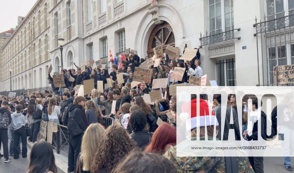High School Blockades in France - School Buildings Facades Set on Fire Videograbs - Lycee Montaigne s students carry out blockading actions in Paris, France, on October 2, 2026. Since late September, students have staged protests outside schools over grievances ranging from timetables, class sizes and a shortage of teachers to overheated classrooms during this year s heatwaves. The protests started in the Ile-de-France region around Paris but have now spread to other cities nationwide. Photo by CLPRESS ABACAPRESS.COM France
