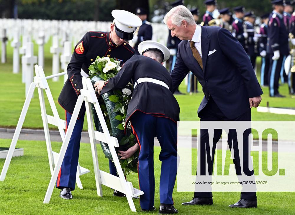 King Philippe - Filip of Belgium pictured during a royal visit to the World War II Commemoration at the American Military Cemetery in Henri-Chapelle, Plombieres, on Friday 2 October 2026. The ceremony pays tribute to the American veterans in attendance and to their fallen comrades-in-arms. It features testimonials, musical performances, and prayers, as well as a wreath-laying ceremony, a salute, and a flyover by U.S. aircraft. ERICxLALMAND 188556053