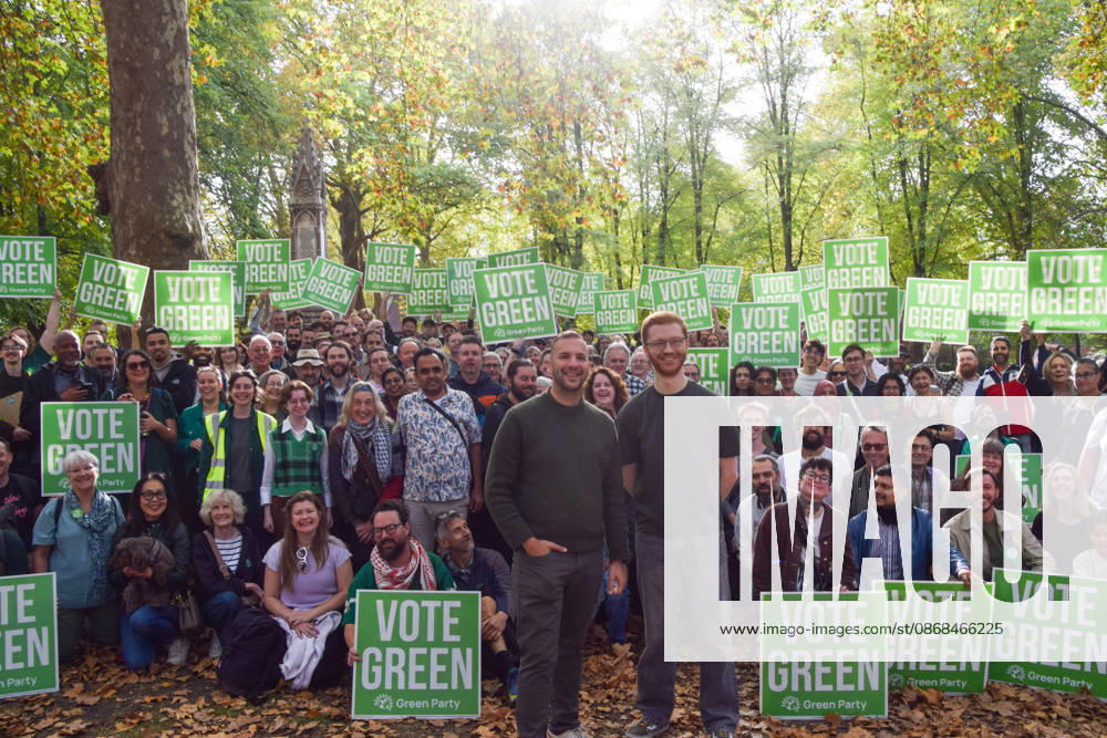 Green Party leader ZACK POLANSKI and co-leader of the Scottish Green Party ROSS GREER stand with supporters in St Pancras Gardens as Zack Polanski continues his campaign ahead of the upcoming Holborn and St Pancras by-election. London United Kingdom - ZUMAv130 20261003_zip_v130_005