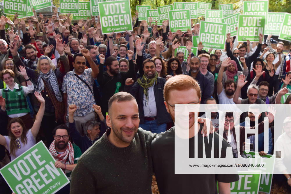 Green Party leader ZACK POLANSKI and co-leader of the Scottish Green Party ROSS GREER stand with supporters in St Pancras Gardens as Zack Polanski continues his campaign ahead of the upcoming Holborn and St Pancras by-election. London United Kingdom - ZUMAv130 20261003_zip_v130_013