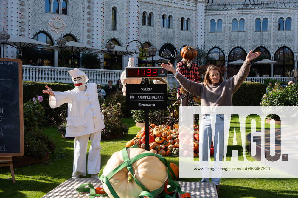 Danish Championship in Giant Pumpkins Revealed Line Bech Hald from Ringsted with her pumpkin weighing 113.2 kg at the Danish Championship in Giant Pumpkins in Tivoli, Copenhagen on Saturday, October 3, 2026. (Photo: Emil Nicolai Helms Scanpix 2026) , Copenhagen Denmark