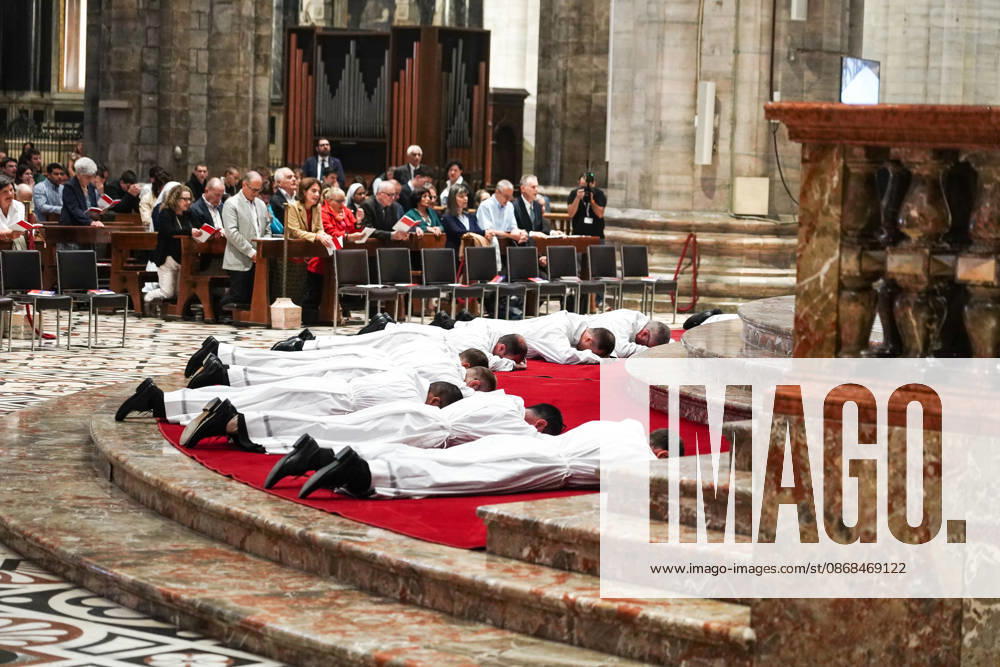 IPA89253340 - MILAN, October 3, 2026 - Ordination ceremony for temporary deacons held in Milan Cathedral by Archbishop Mario Delpini.