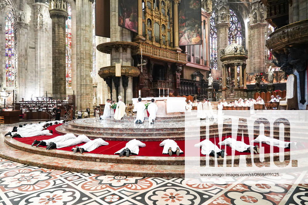 IPA89253343 - MILAN, October 3, 2026 - Ordination ceremony for temporary deacons held in Milan Cathedral by Archbishop Mario Delpini.