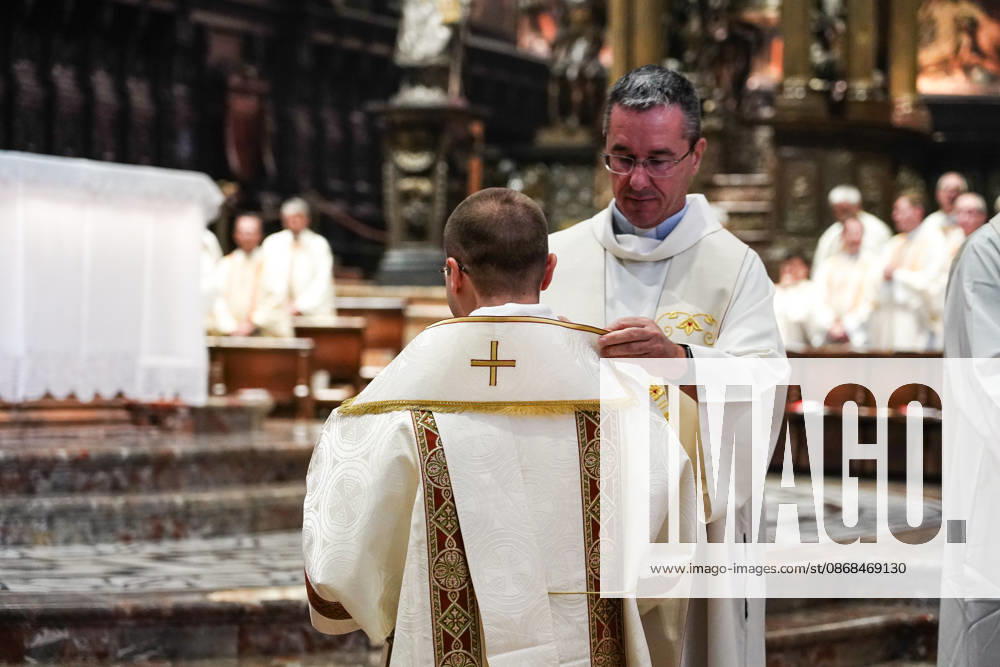 IPA89253377 - MILAN, October 3, 2026 - Ordination ceremony for temporary deacons held in Milan Cathedral by Archbishop Mario Delpini.