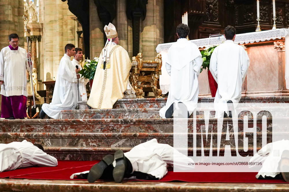 IPA89253352 - MILAN, October 3, 2026 - Ordination ceremony for temporary deacons held in Milan Cathedral by Archbishop Mario Delpini.