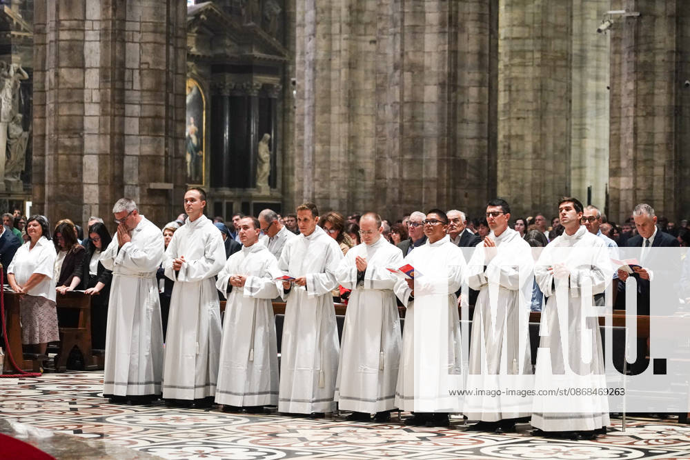 IPA89253305 - MILAN, October 3, 2026 - Ordination ceremony for temporary deacons held in Milan Cathedral by Archbishop Mario Delpini.