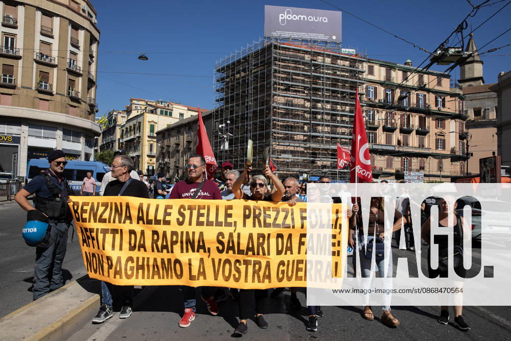 Demonstration against high cost of living in Italy NAPLES, ITALY - OCTOBER 3: People are seen during a protest against high cost of living and against increase in the price of petrol in Naples, Italy on October 3, 2026. Iso Ekle Anadolu Naples Italy. Editorial use only. Please get in touch for any other usage.