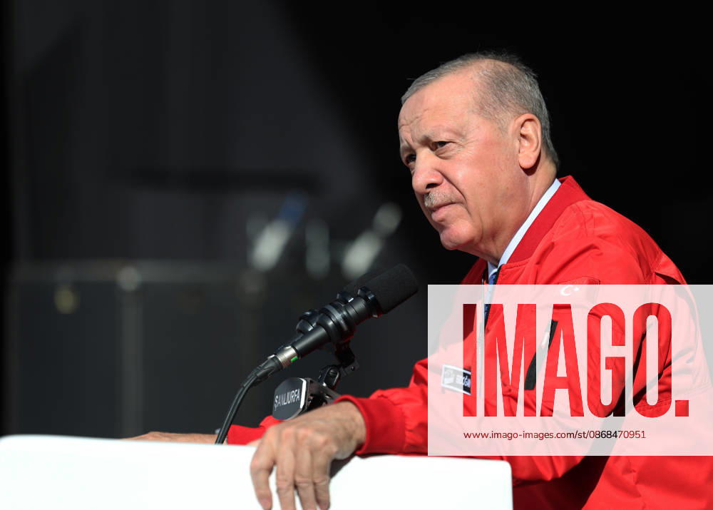 Turkish President Erdogan visits the TEKNOFEST Southeast in Sanliurfa SANLIURFA, TURKIYE - OCTOBER 03: (---- - MANDATORY CREDIT - TURKISH PRESIDENCY MUSTAFA KAMACI HANDOUT - NO MARKETING NO ADVERTISING CAMPAIGNS - DISTRIBUTED AS A SERVICE TO CLIENTS----) Turkish President Recep Tayyip Erdogan delivers a speech during his visit to the Aerospace, Space and Technology Festival (TEKNOFEST) Southeast at Sanliurfa GAP Airport in Sanliurfa, Turkiye on October 3, 2026. Turkish Presidency Mustafa Kamaci Handout Anadolu Sanliurfa Turkey. Editorial use only. Please get in touch for any other usage.