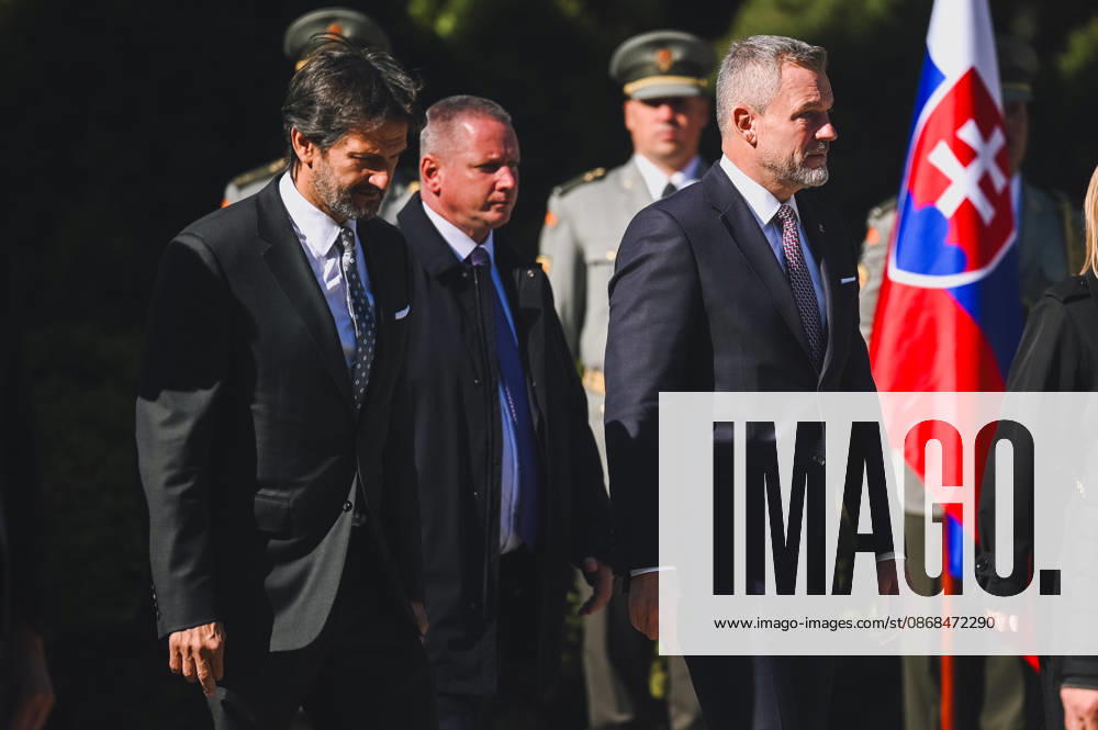 82nd anniversary of the Carpathina-Dukla Operation SVIDNIK, SLOVAKIA – OCTOBER 3: Peter Pellegrini, President of Slovakia (R) and Robert Kalinak, Minister of Defence of Slovakia arrive to the scene as Slovak officials, military personnel and members of the public gather to commemorate the 82nd anniversary of the Carpathian-Dukla Operation, one of the bloodiest military operations fought on Slovak territory during World War II. The commemorations take place at the Military Historical Museum in Svidnik and at the Dukla battlefield memorial complex, honouring the soldiers who fought and died during the operation, which marked the beginning of the direct liberation of Czechoslovakia. Robert Nemeti Anadolu Svidnik Slovakia. Editorial use only.