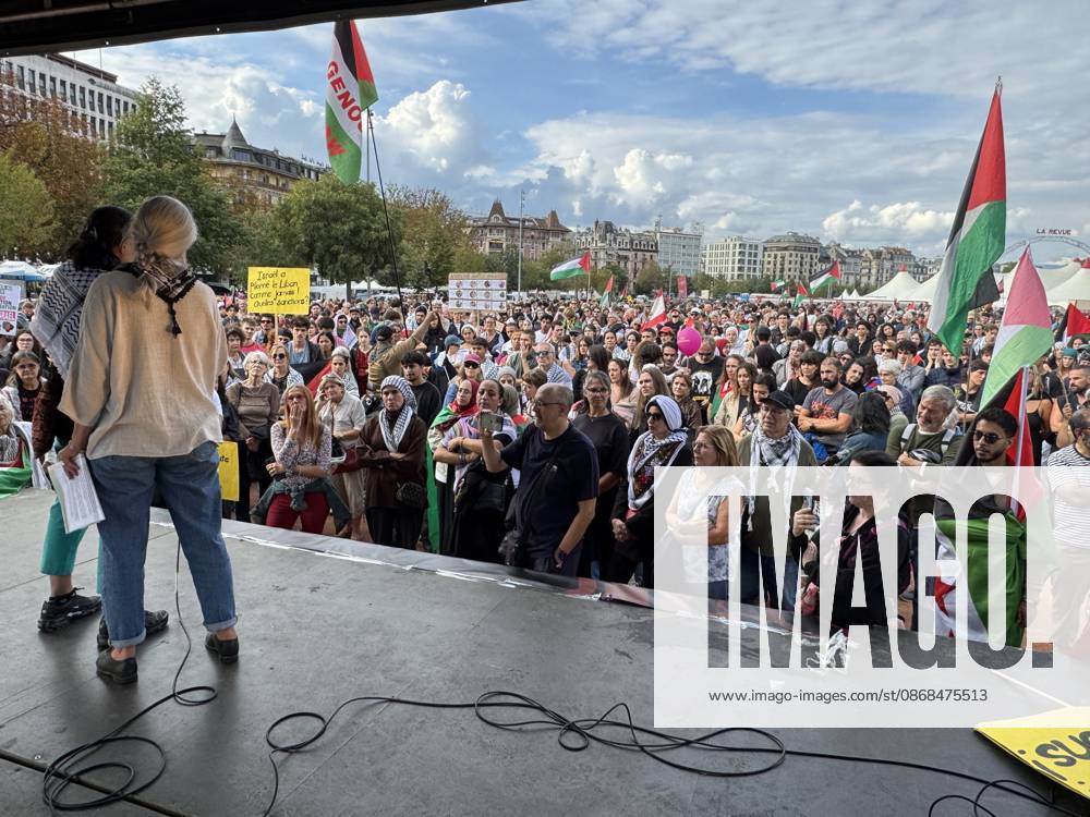 Thousands march in Geneva in support of Gaza GENEVA, SWITZERLAND - OCTOBER 3: Thousands of people march through city center in support of the Palestinian people and to call for an end to the war in Gaza, near the Mont Blanc Bridge in Geneva, Switzerland on October 3, 2026. Demonstrators carry Palestinian flags and chant slogans in Arabic, English and French as they march through the city center for hours. The protesters also call for a boycott of Israel and an end to the conflict in Gaza. Muhammet Ikbal Arslan Anadolu Geneva Switzerland. Editorial use only. Please get in touch for any other usage.