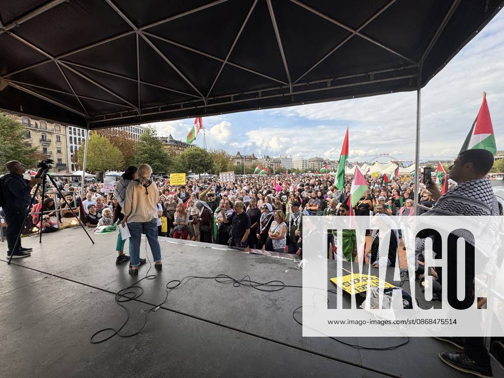 Thousands march in Geneva in support of Gaza GENEVA, SWITZERLAND - OCTOBER 3: Thousands of people march through city center in support of the Palestinian people and to call for an end to the war in Gaza, near the Mont Blanc Bridge in Geneva, Switzerland on October 3, 2026. Demonstrators carry Palestinian flags and chant slogans in Arabic, English and French as they march through the city center for hours. The protesters also call for a boycott of Israel and an end to the conflict in Gaza. Muhammet Ikbal Arslan Anadolu Geneva Switzerland. Editorial use only. Please get in touch for any other usage.