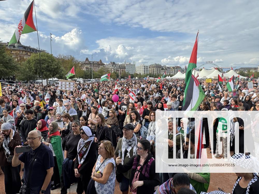 Thousands march in Geneva in support of Gaza GENEVA, SWITZERLAND - OCTOBER 3: Thousands of people march through city center in support of the Palestinian people and to call for an end to the war in Gaza, near the Mont Blanc Bridge in Geneva, Switzerland on October 3, 2026. Demonstrators carry Palestinian flags and chant slogans in Arabic, English and French as they march through the city center for hours. The protesters also call for a boycott of Israel and an end to the conflict in Gaza. Muhammet Ikbal Arslan Anadolu Geneva Switzerland. Editorial use only. Please get in touch for any other usage.
