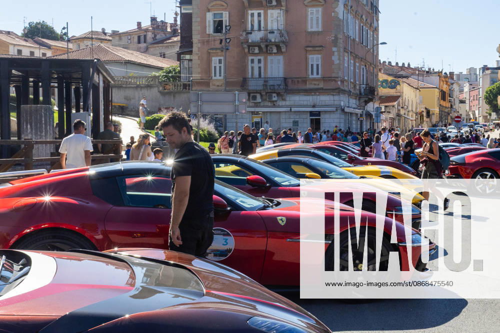 Ferrari Tour stops in Pula Luxury Ferrari sports cars taking part in a Ferrari Tour organized by Ineco Auto, are seen in front of the Roman Arena in Pula, Croatia, on October 3, 2026. While the drivers visit the ancient amphitheatre, local residents gather to watch and admire the vehicles. SreckoxNiketic PIXSELL