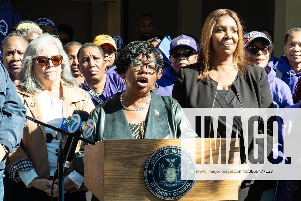 Bronx District Attorney Darcel Clark speaks at State Attorney General Letitia James rally to help New Yorkers protect their homes at Bronx Bethany Church in the Bronx borough of New York, NY on October 3, 2026 Bronx USA - ZUMAr339 20261003_znp_r339_010