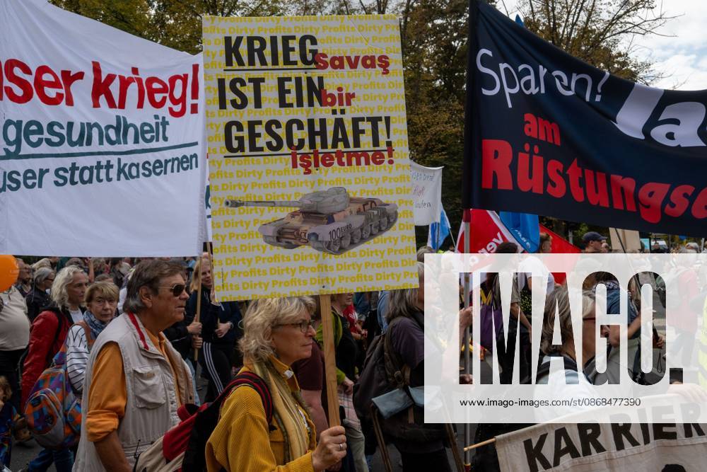 Thousands Join Peace Demonstration in Berlin Against Rearmament and Conscription BERLIN, GERMANY OCTOBER 3, 2026: Thousands of people took part in a peace demonstration in central Berlin on German Unity Day. A coalition of peace initiatives, trade unions, and political and civil-society groups organized the protest. The demonstrators focused on military rearmament, the possible reintroduction of conscription, and Germanys military policy. The march began at the Brandenburg Gate and continued through the government district before concluding with a rally. The demonstration brought together participants expressing opposition to Germanys current and proposed military policies on a national public holiday. Berlin Germany