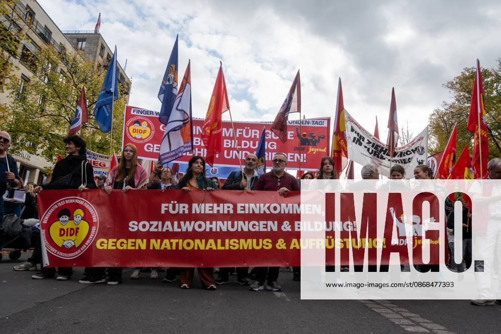 Thousands Join Peace Demonstration in Berlin Against Rearmament and Conscription BERLIN, GERMANY OCTOBER 3, 2026: Thousands of people took part in a peace demonstration in central Berlin on German Unity Day. A coalition of peace initiatives, trade unions, and political and civil-society groups organized the protest. The demonstrators focused on military rearmament, the possible reintroduction of conscription, and Germanys military policy. The march began at the Brandenburg Gate and continued through the government district before concluding with a rally. The demonstration brought together participants expressing opposition to Germanys current and proposed military policies on a national public holiday. Berlin Germany