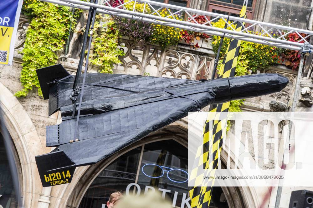 Thew Ukrainian community of Munich, Germany put a full-size replica of a Shahed drone on display so Germany could see what Ukrainian civilians face daily. Coinciding with the Tag der Deutschen Einheit (Day of German Unity), Ukrainians in Munich, Germany not only celebrated the reunification of East and West Germany, they celebrated Ukrainian unity and made pleas to the world to avoid a humanitarian catastrophe and famine in Oleshky, a city in Ukraineâ€⠢s Kherson region where some 6,000 civilians (with 200 children) are currently under complete isolation via a Russian blockade. Munich Germany - ZUMAb160 20261003_abp_b160_007