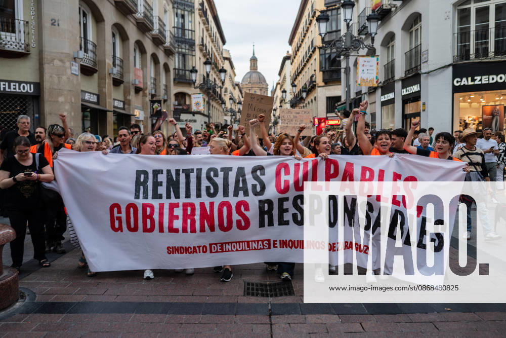 People take part in a demonstration in Zaragoza, Spain, on October 3, 2026, calling for access to affordable housing and defending the right to decent housing. The march, organized by the Zaragoza Tenants Union, began at Santo Domingo Square and moved through the city center before ending at Pilar Square. Demonstrators carried banners and placards and chanted slogans about housing affordability, rents and evictions Zaragoza Spain