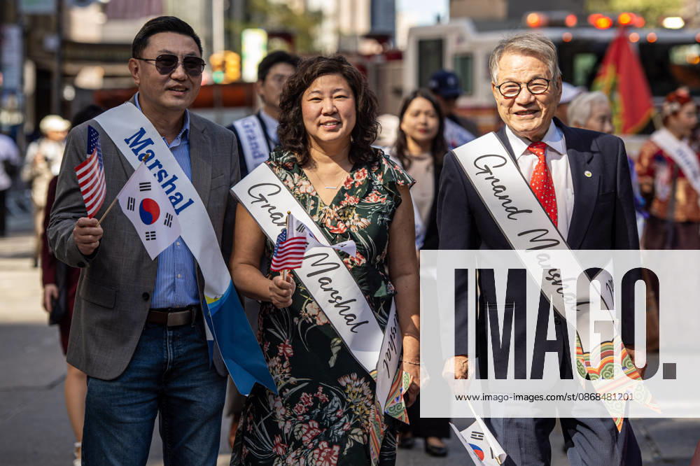 Grand marshals of the 2026 NYC Korean Parade pose for a photo before the start of the march. New York USA - ZUMAh214 20261003_znp_h214_036