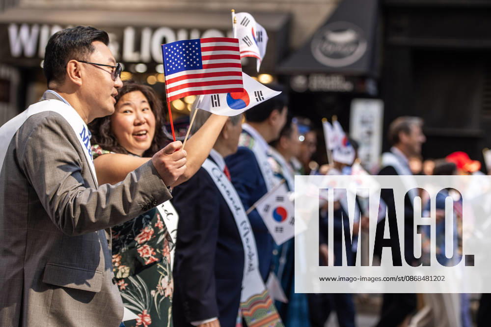 Grand marshals of the 2026 NYC Korean Parade marching at the start of the parade. New York USA - ZUMAh214 20261003_znp_h214_037
