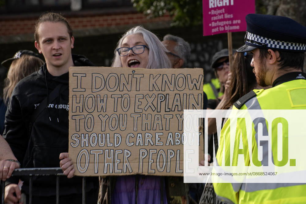 An antifascist protester holds a placard and chants slogans during a counter-protest in Dover. Supporters of the English Defence League (EDL) gathered in Dover, UK to march through the town all the way to the harbour. English Defence League is an extreme far-right and Islamophobic organisation. It was founded by Tommy Robinson (pseudonym of Steven Yaxley-Lennon) in 2009. Dover United Kingdom - ZUMAs197 20261003_aaa_s197_265