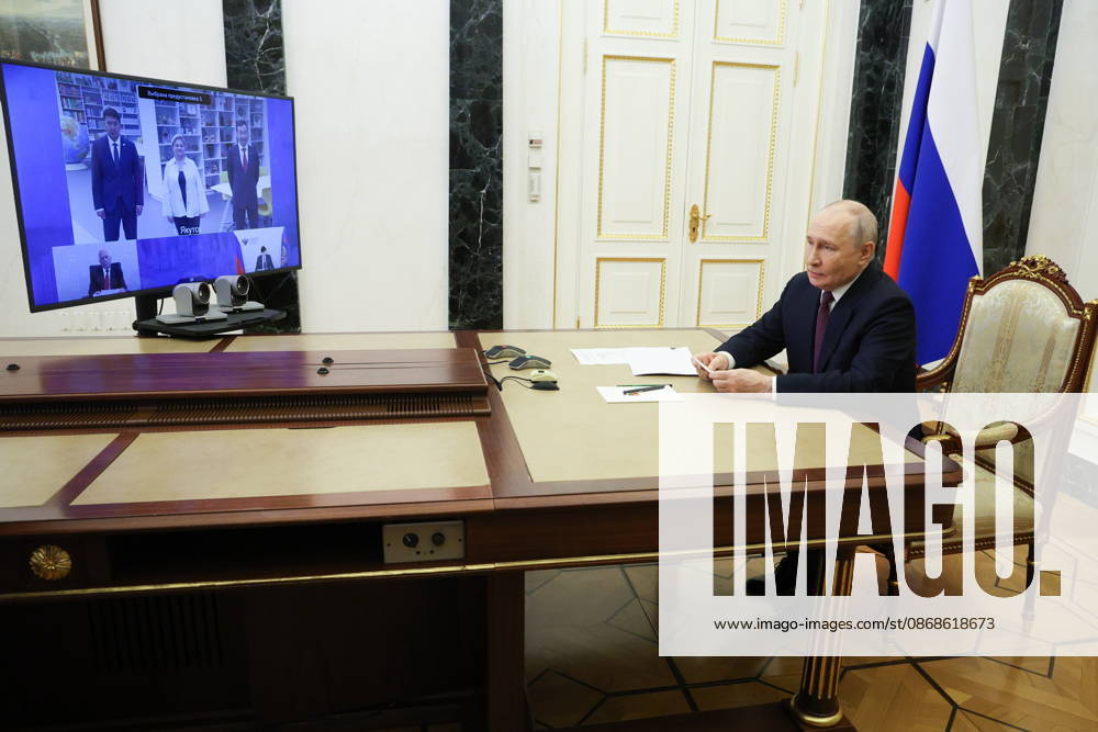 RUSSIA, MOSCOW - OCTOBER 5, 2026: Russian President Vladimir Putin attends via a video link the opening of a Point of Future Education Complex in Yakutsk. Vyacheslav Prokofyev Russian Presidential Press and Information Office TASS 98834192