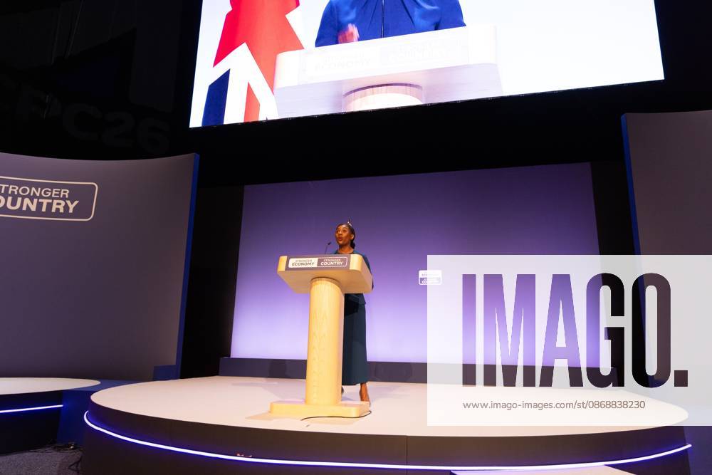 Leader of the Conservative Party Kemi Badenoch gives her keynote speech at the International Convention Centre on the final day (day four) of the Conservative Party Conference at the International Convention Centre in Birmingham..The Conservative Party leader, Kemi Badenoch s gives her keynote speech at the International Convention Centre on the final day (day four) of the Conservative Party Conference at the International Convention Centre in Birmingham. The Conservative Party opened its annual conference under the slogan Stronger economy, stronger countryâ Birmingham United Kingdom - ZUMAs197 20261007_aaa_s197_054